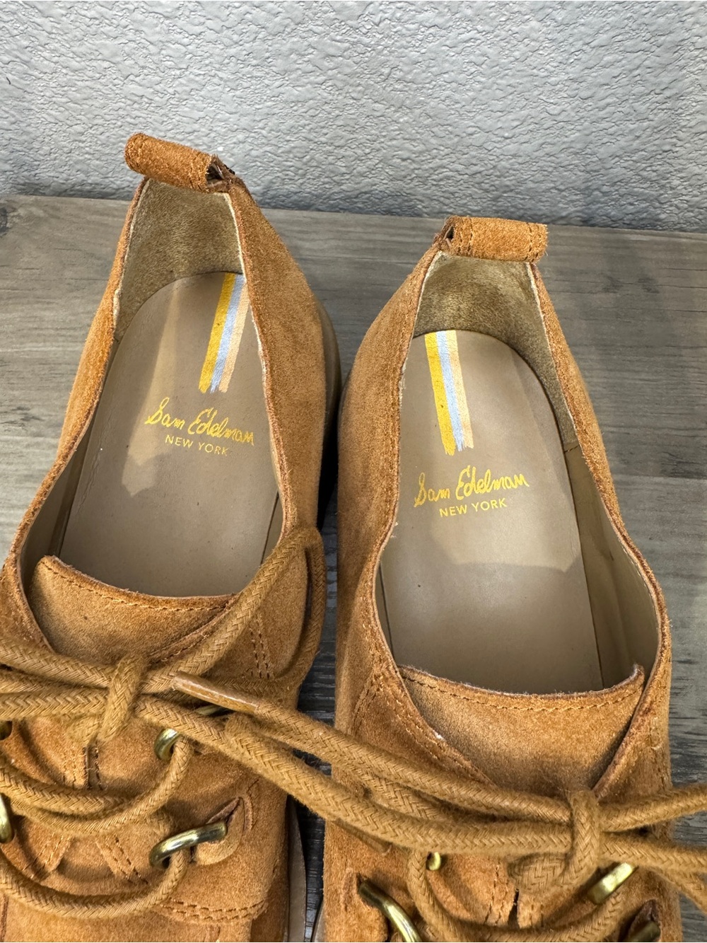 Sam Edelman Monna Cognac Suede Lug Sole Platform Oxford Shoes Size 9 - Picture 5 of 8